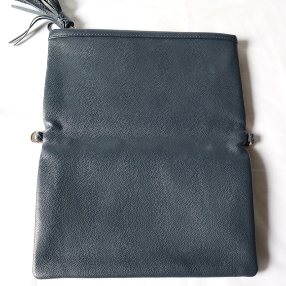 Gigi New York Navy Leather Foldover Crossbody Shoulder Purse Clutch Python Snake - Picture 4 of 9